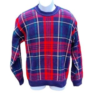 Men's Vintage 80s Heavyweight Cotton Plaid Sweater